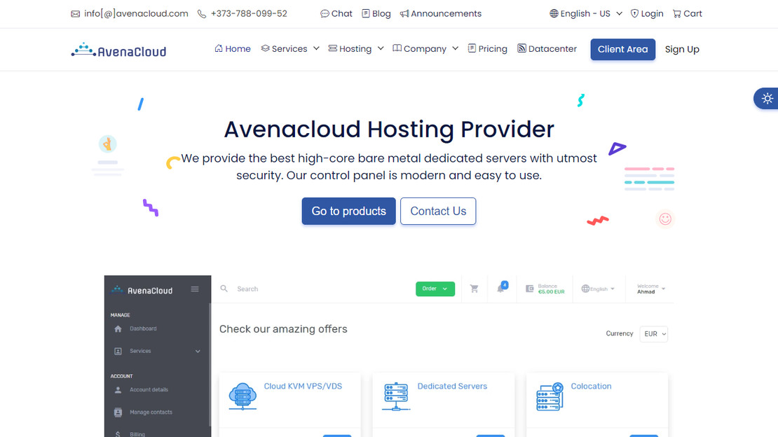 Скриншот сайта AvenaCloud