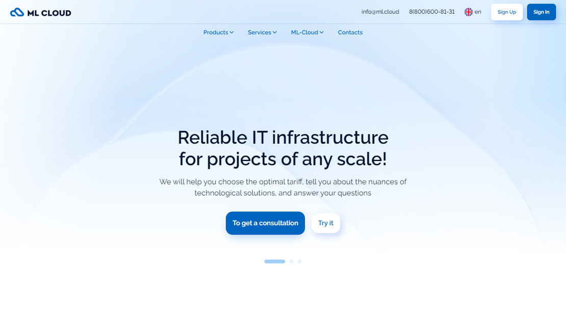 Скриншот сайта ML Cloud
